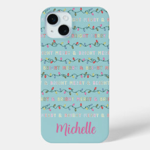 Merry and Bright Blue Christmas Lights iPhone 15 Mini Case