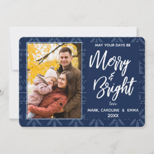 Merry and Bright Blue Knit Pattern Photo Holiday Card
