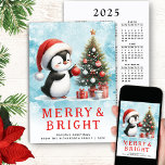 Merry and Bright Blue Red Custom Christmas Penguin Holiday Card<br><div class="desc">This stylish personalised non-photo Christmas card features a cute penguin in a red Santa hat that is decorating a Christmas tree. This design is with a snowy blue watercolor background. A Merry & Bright saying and template text for greetings, family name and a year are on the card's front side;...</div>
