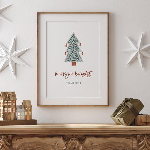 Merry and Bright | Boho Christmas Tree and Script Poster