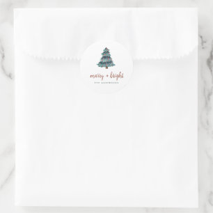 Merry and Bright Boho Christmas Tree Classic Round Sticker