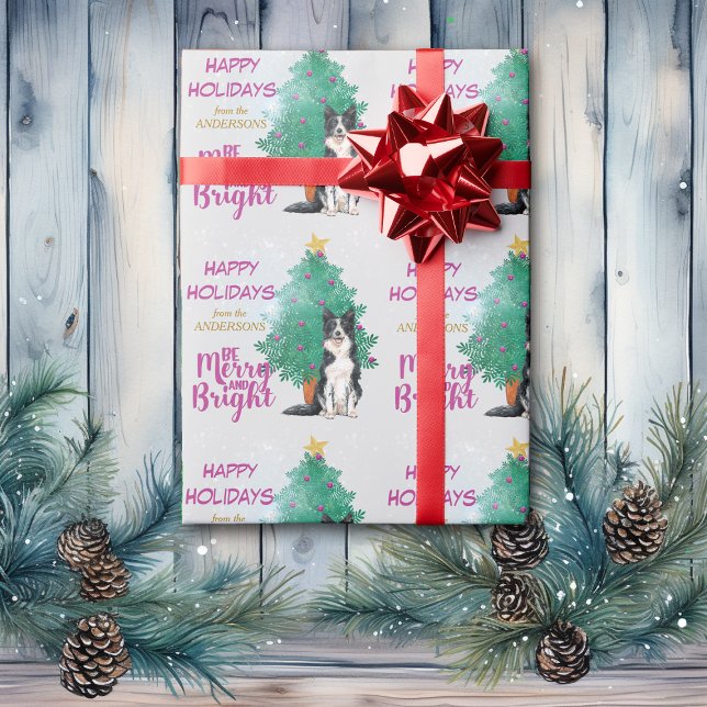 Merry and Bright Border Collie Christmas Wrapping Paper (Creator Uploaded)