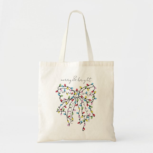 Merry And Bright Bow Lights Holiday Tote Bag (Front)