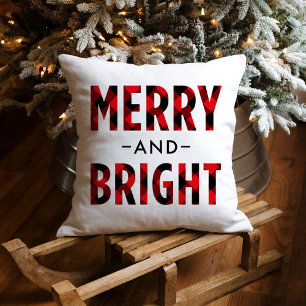 Merry and Bright Bright Red Plaid Christmas Cushion