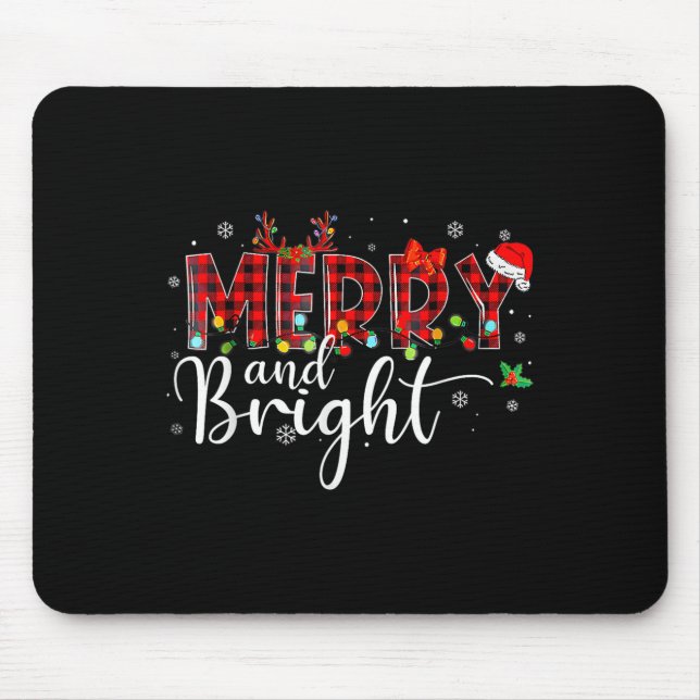 Merry And Bright Buffalo Plaid Red Santa Hat Xmas  Mouse Pad (Front)
