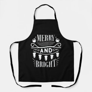 Merry And Bright Bulb Light Xmas Holiday Christmas Apron