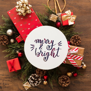 Merry and bright - burgundy classic round sticker