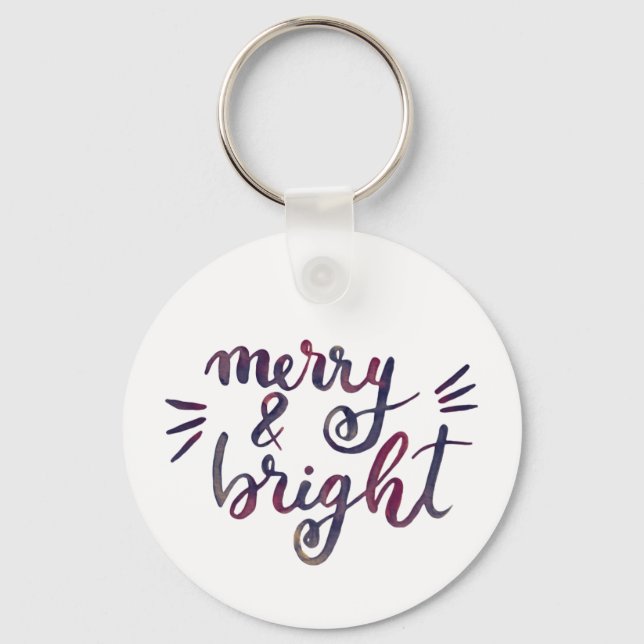 Merry and bright - burgundy key ring (Front)