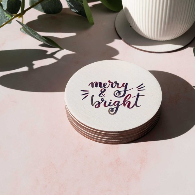 Merry and bright - burgundy round paper coaster (Creator Uploaded)