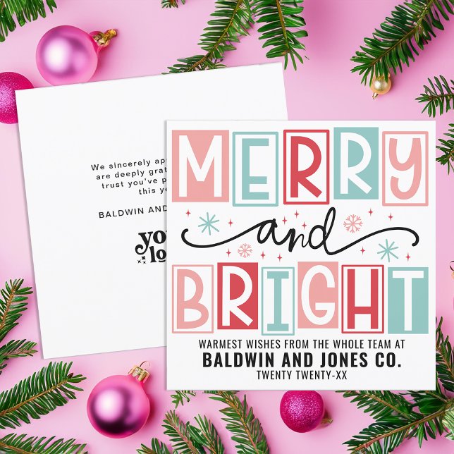 Merry And Bright Business Company Logo Personalise Holiday Card (Creator Uploaded)
