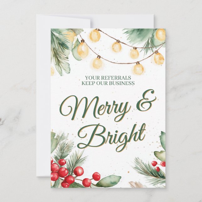 Merry and Bright Business Referral Christmas Card (Front)
