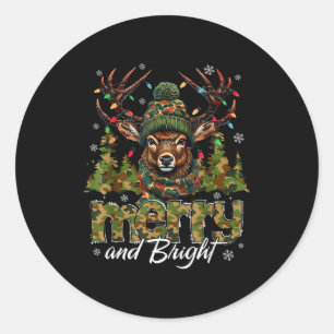Merry And Bright Camo Deer Hunting Hunter Christma Classic Round Sticker