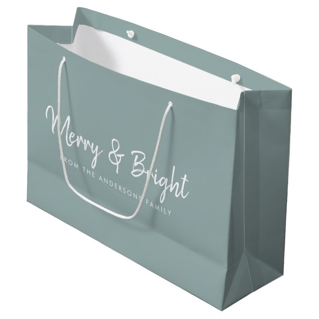 Merry and Bright | Casual Script Calligraphy Large Gift Bag (Front Angled)