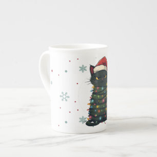 Merry and Bright cat Christmas kitten snow winter Bone China Mug