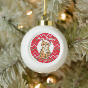 Merry and Bright cat Christmas kitten snow winter Ceramic Ball Christmas Ornament