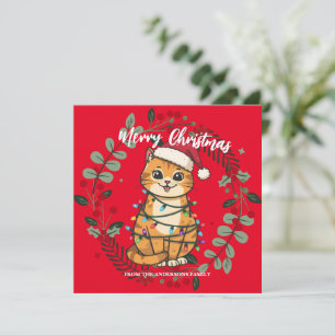 Merry and Bright cat Christmas kitten snow winter Holiday Card