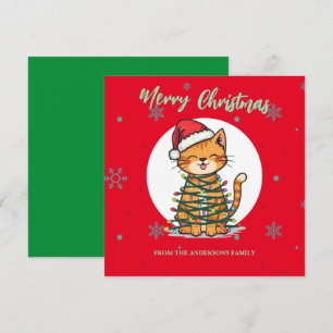 Merry and Bright cat Christmas kitten snow winter Holiday Card