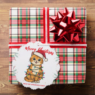 Merry and Bright cat Christmas kitten snow winter Tree Decoration Card