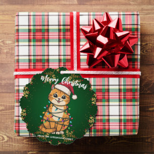 Merry and Bright cat Christmas kitten snow winter Tree Decoration Card