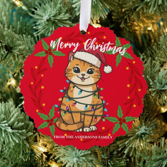 Merry and Bright cat Christmas kitten snow winter Tree Decoration Card (Insitu (Tree))