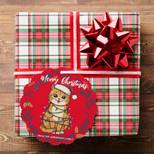 Merry and Bright cat Christmas kitten snow winter Tree Decoration Card