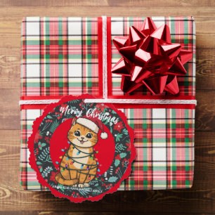 Merry and Bright cat Christmas kitten snow winter Tree Decoration Card