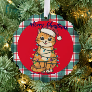 Merry and Bright cat Christmas kitten snow winter Tree Decoration Card