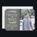 Merry and Bright Chalkboard Christmas Photo Card<br><div class="desc">Spread holiday cheer to your family and friends with a beautiful, modern Merry and Bright Christmas photo card. This unique photo card features a chalkboard background, white polka dot snowflakes, and colourful typography. You can personalise the card by changing the photo, family name, and the current year. Choose a different...</div>