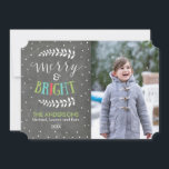 Merry and Bright Chalkboard Christmas Photo Card<br><div class="desc">Spread holiday cheer to your family and friends with a beautiful, modern Merry and Bright Christmas photo card. This unique photo card features a chalkboard background, white polka dot snowflakes, and colourful typography. You can personalise the card by changing the photo, family name, and the current year. Choose a different...</div>