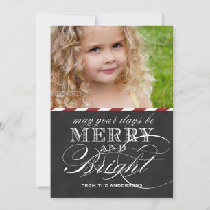 MERRY AND BRIGHT, CHALKBOARD, PHOTO HOLIDAY CARD