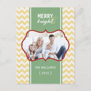Merry and Bright Chevron Holiday Postcard