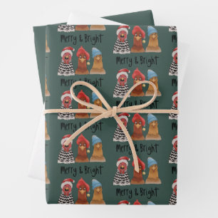 Merry And Bright Chickens Christmas Farm Animal  Wrapping Paper Sheet