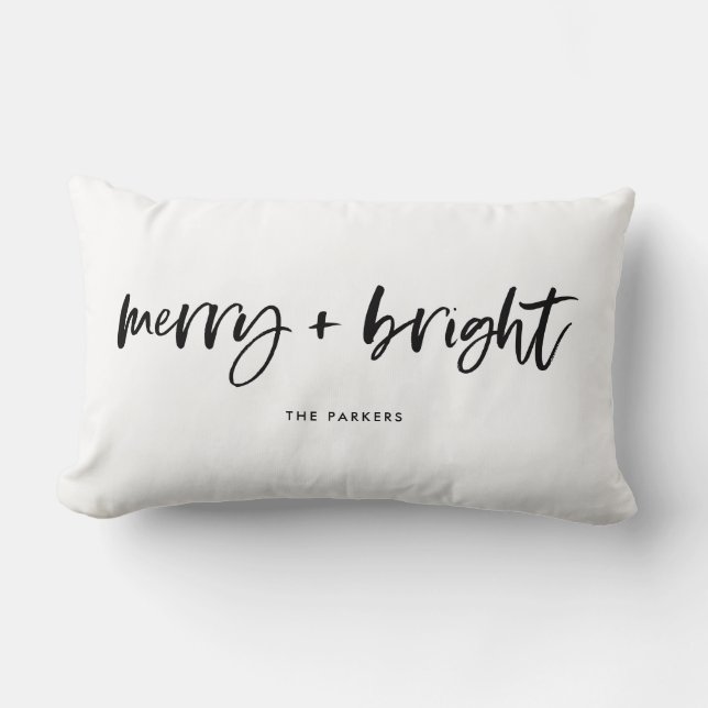 Merry and Bright | Christmas Black and White Lumbar Cushion (Front)