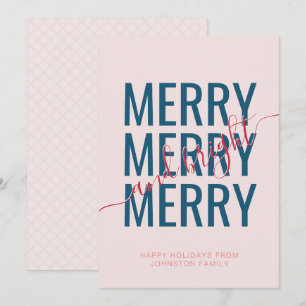 Merry and bright Christmas blush pink chequered Holiday Card