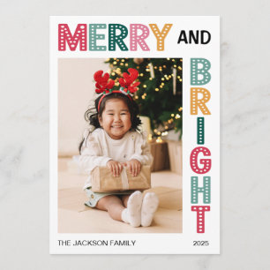 Merry and Bright Christmas bold photo Holiday Card