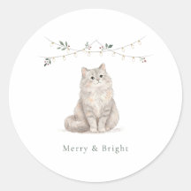Merry and Bright Christmas Cat Sticker