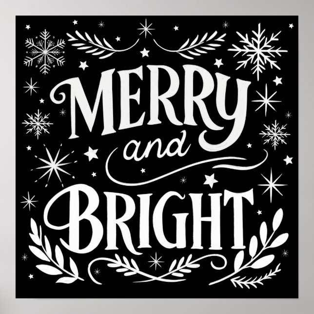 Merry and Bright Christmas Chalkboard Poster (Front)