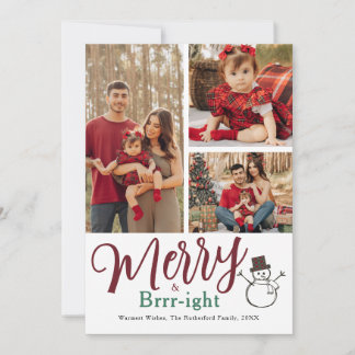 Merry and Bright Christmas Cheerful Modern 4 Photo Holiday Card