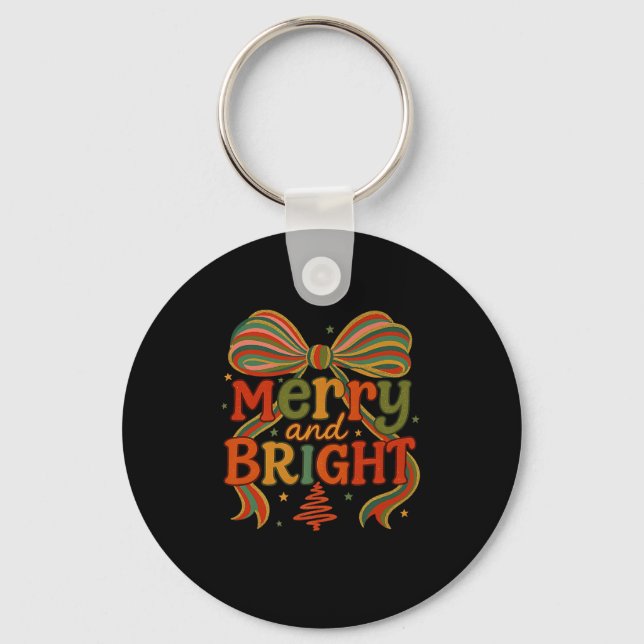 Merry And Bright Christmas Crew 2025 Funny Family  Key Ring (Front)