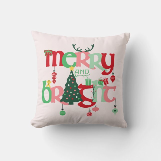 Merry and Bright Christmas Cushion (Front)