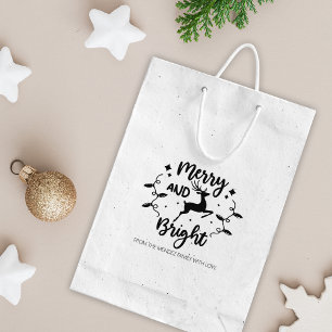 Merry and Bright, Christmas Deer, Family Large Rubber Stamp