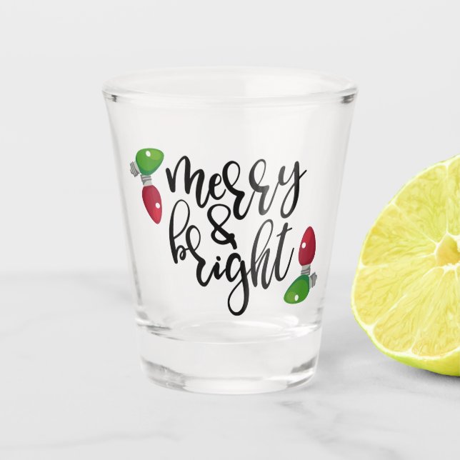 Merry and Bright Christmas Design Shot Glass (Front)