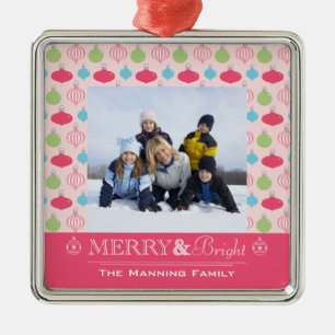 Merry and bright Christmas family photo ornament