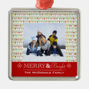 Merry and bright Christmas family photo ornament