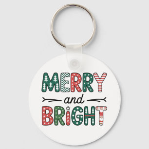 Merry And Bright Christmas Family Xmas Holiday Key Ring