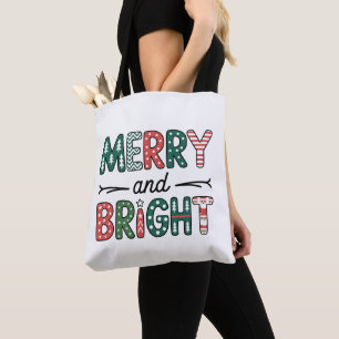 Merry And Bright Christmas Family Xmas Holiday Tote Bag