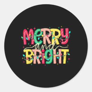 Merry And Bright Christmas Funny Pyjamas Family Xm Classic Round Sticker