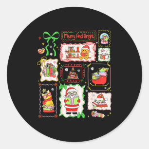 Merry And Bright Christmas Gingerbread Santa Book Classic Round Sticker