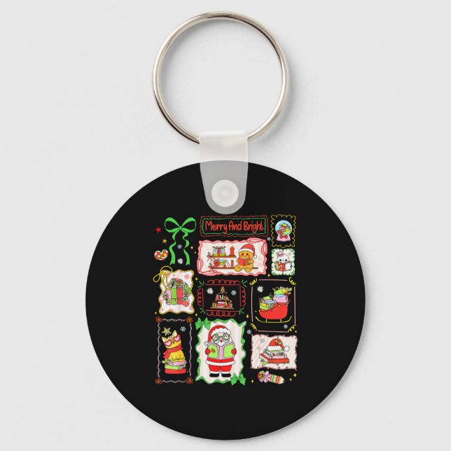 Merry And Bright Christmas Gingerbread Santa Book  Key Ring (Front)