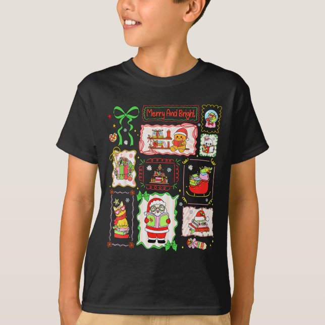 Merry And Bright Christmas Gingerbread Santa Book  T-Shirt (Front)